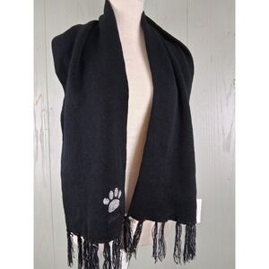 Guess Scarf Womens Black Knitted‎ Rhinestones Paw Print Fringed New With Tags